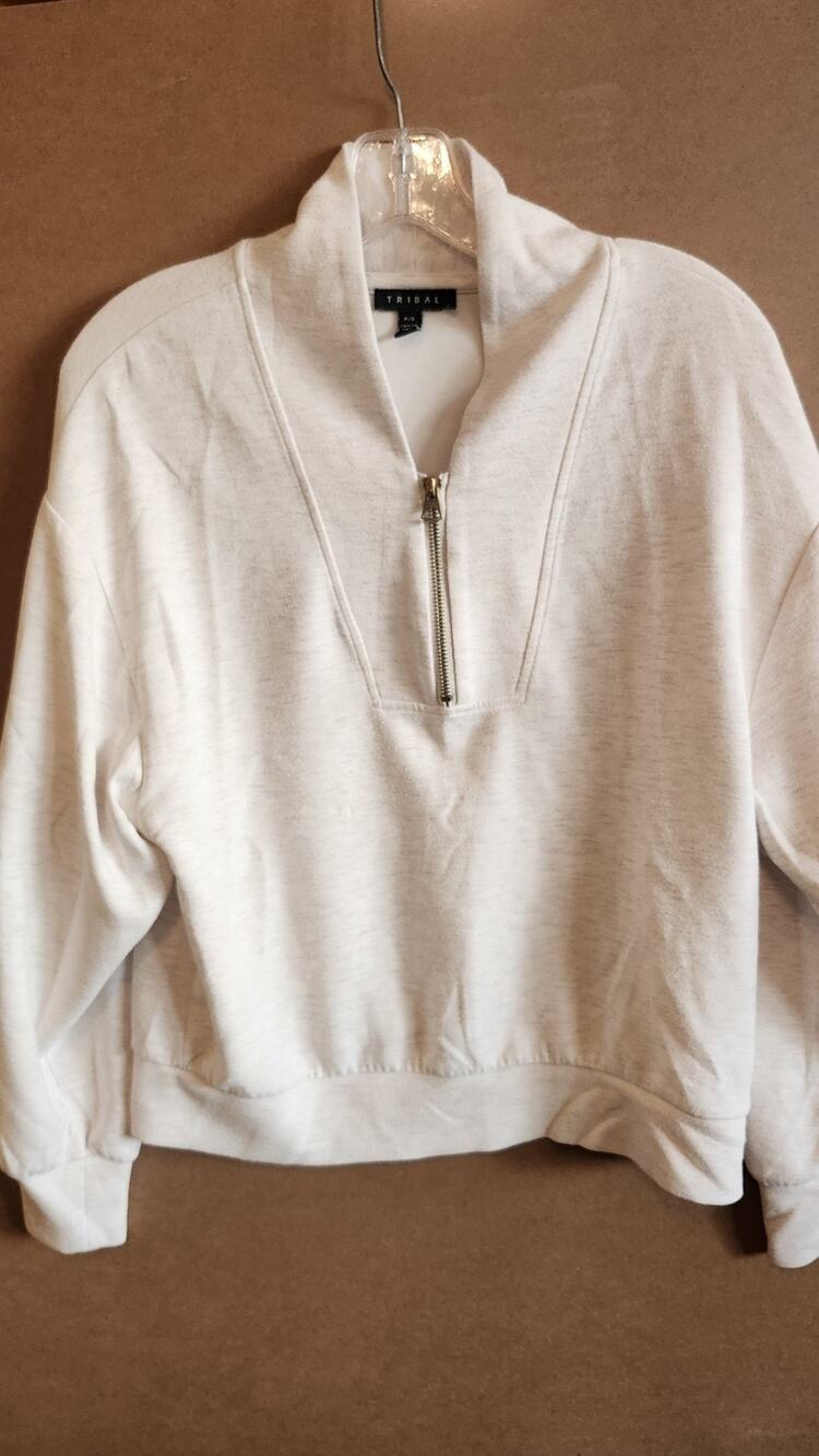 Tribal Fashion Women's Half Zip Pullover Cream Heathered Gray Size PS Wt120